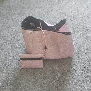 Elegant Pink Tote Bag with Pouch 15x11